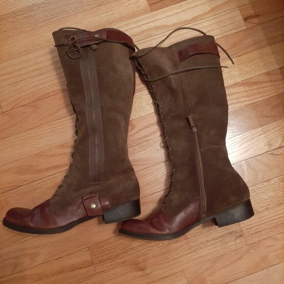 American Vintage Women's Leather Lace-Up, Zip-Up Tall Brown Boots Size 10M - Picture 2 of 6
